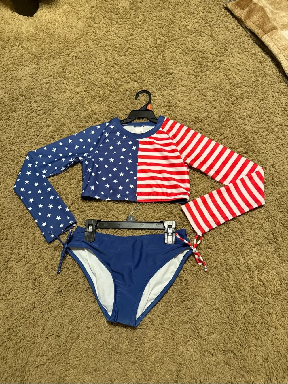 Cat & Jack Girls' Red, White & Blue Star-Striped Rashguard Swim Set